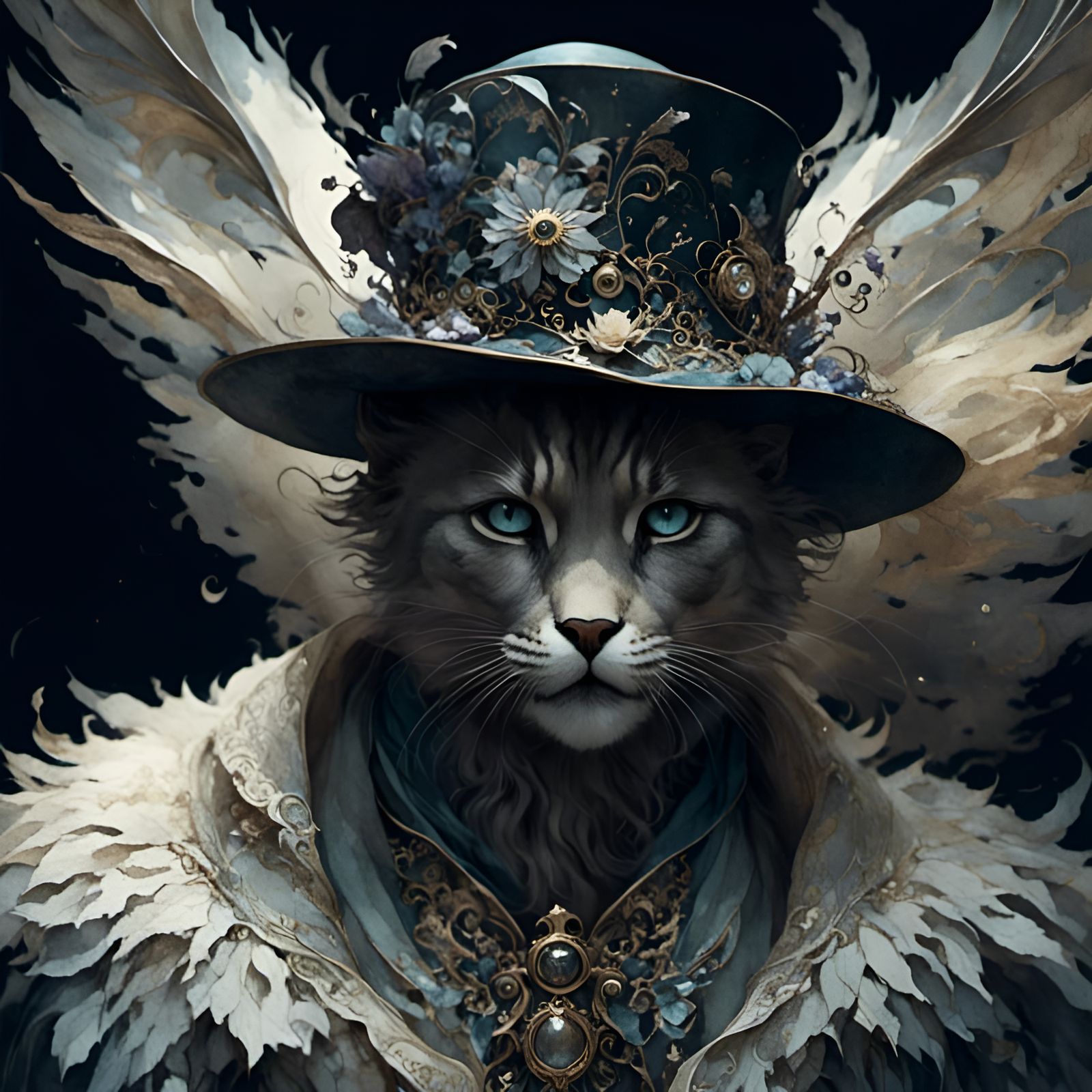 Romantic Watercolor Cat Portrait