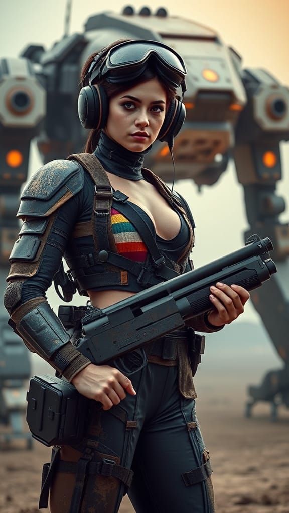 Female Explorer in Futuristic Landscape, Cinematic Photograp...