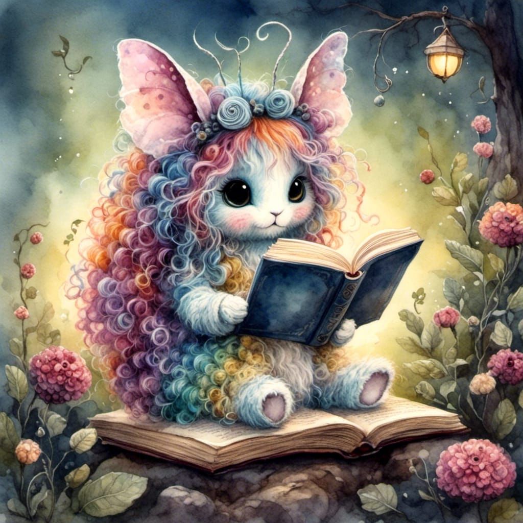 Whimsical Creature Reads in Fairy Garden