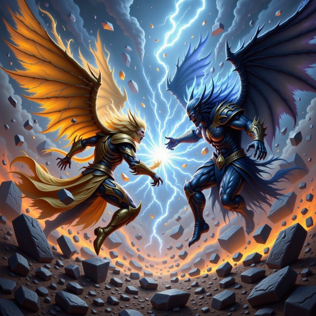 Hero Vs Villain Elemental Magic Clash Digital Art