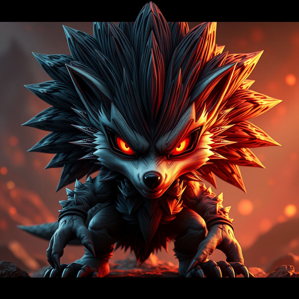 Menacing Hedgehog with Glowing Eyes, 3D Concept Art