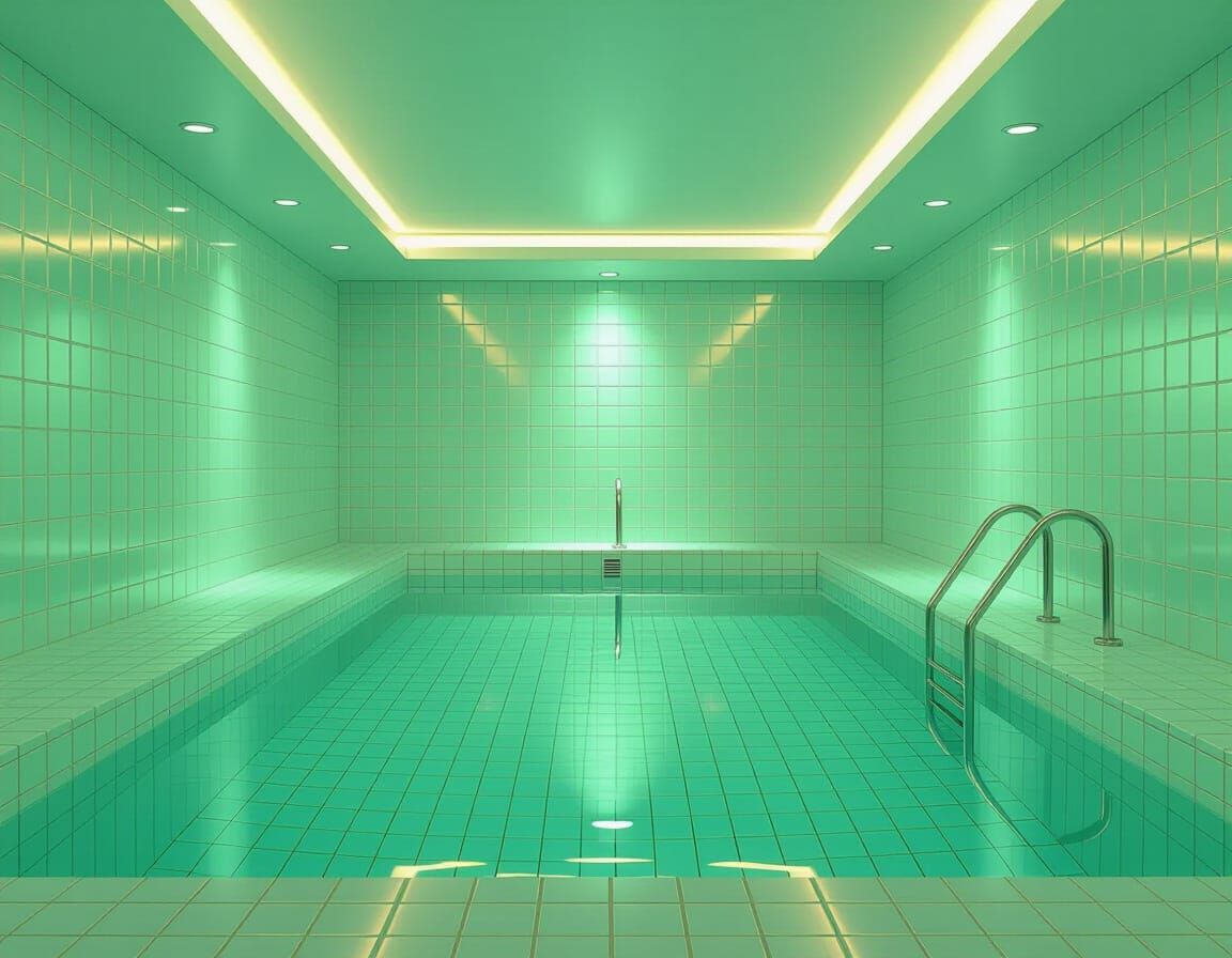 Empty Liminal Pool Room in 3D Render