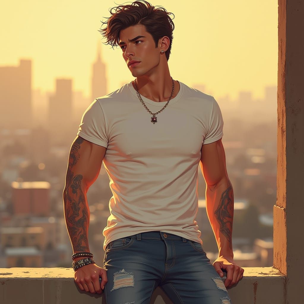 Rugged Urban Hero in Hyper-Realistic Style