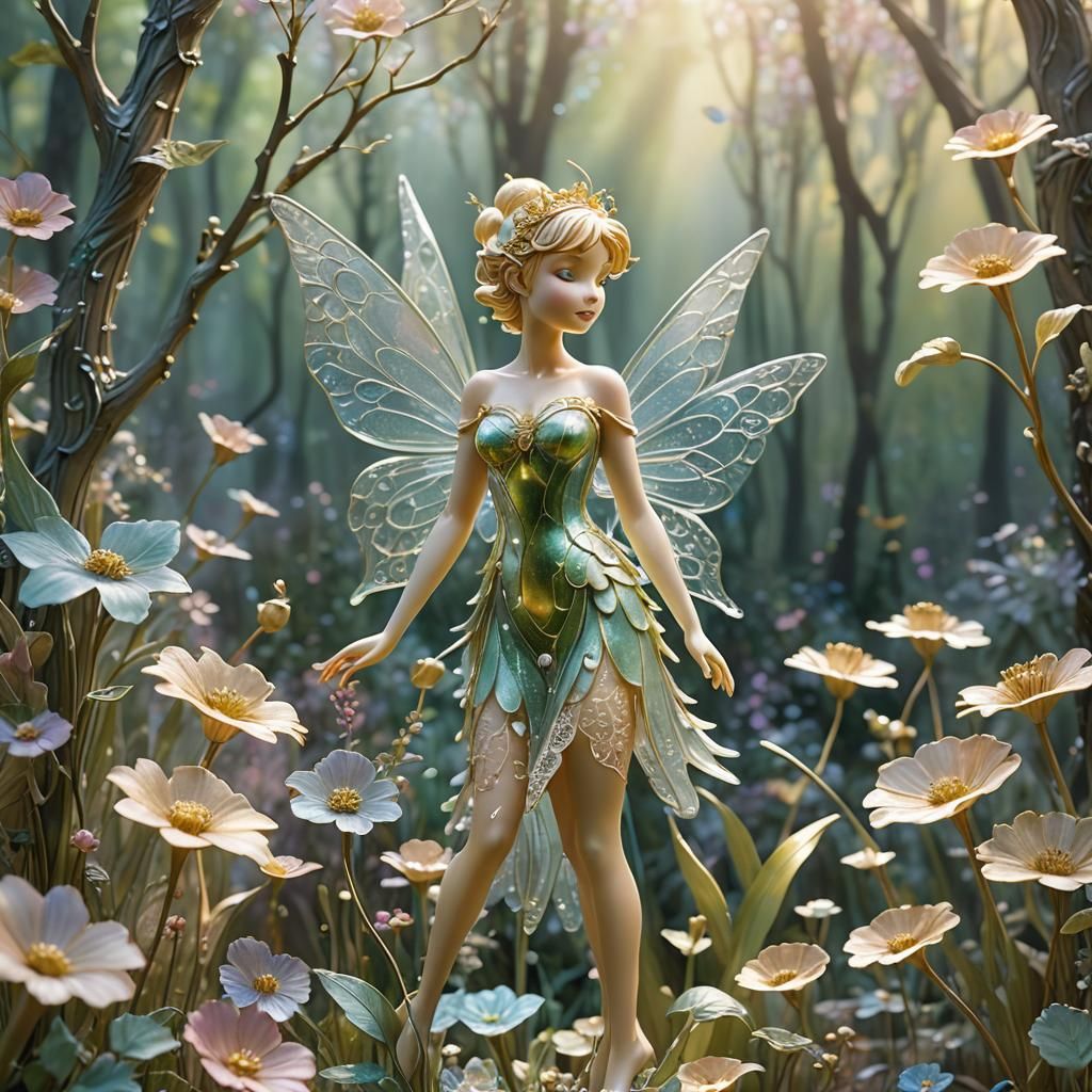 Tinker Bell Glass Sculpture in Art Nouveau Style