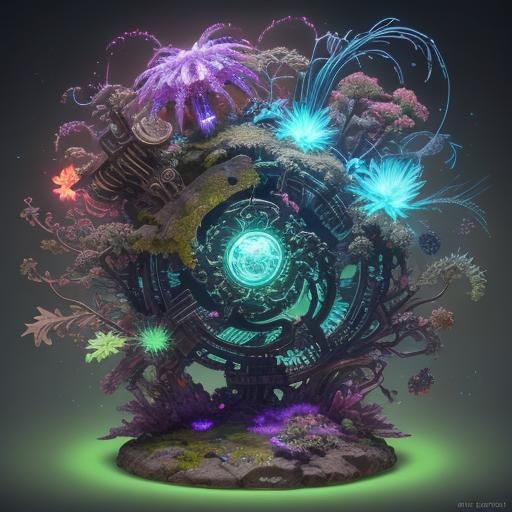 High-Tech Creature Emerges in Futuristic Forest