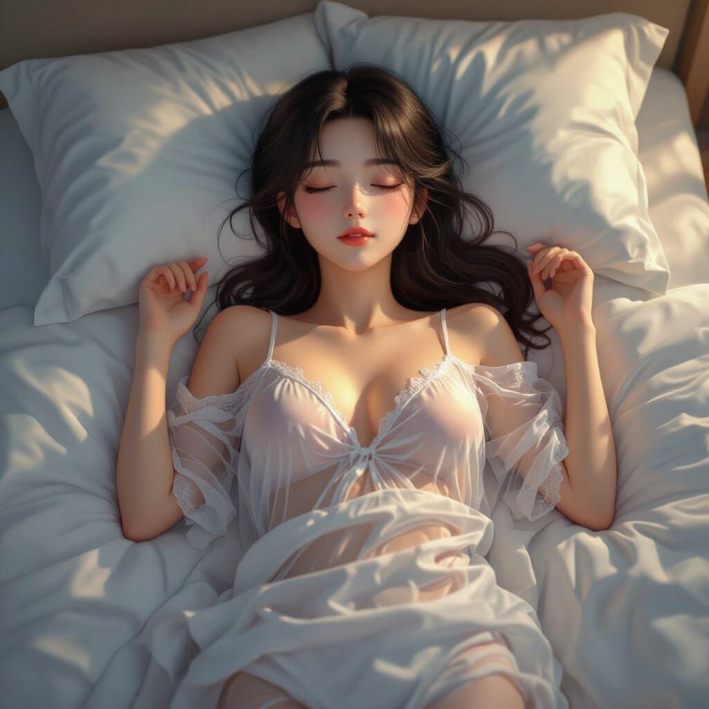 Anime Woman in Transparent Nighty, 3D Render