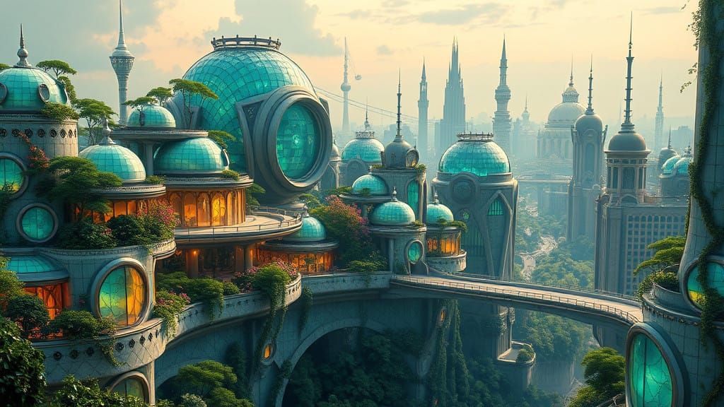 Surreal Solarpunk Metropolis Radiates Natural Harmony