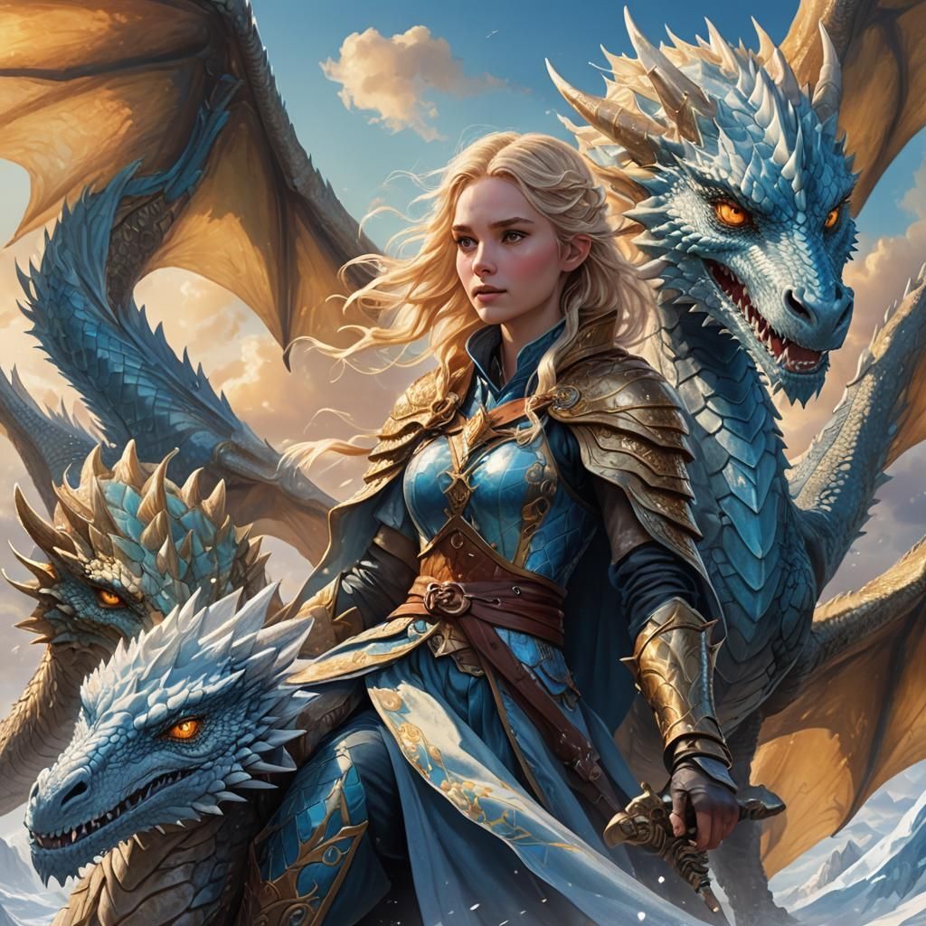 Ice Dragon Rider in a Vibrant Sky