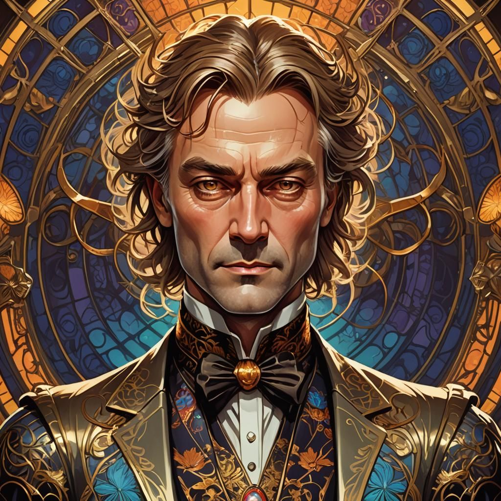 Arachnid Socialite Portrait in Art Nouveau Style