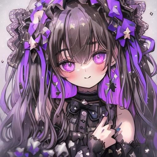 Glittering Gothic Anime Girl in Pastel Purple