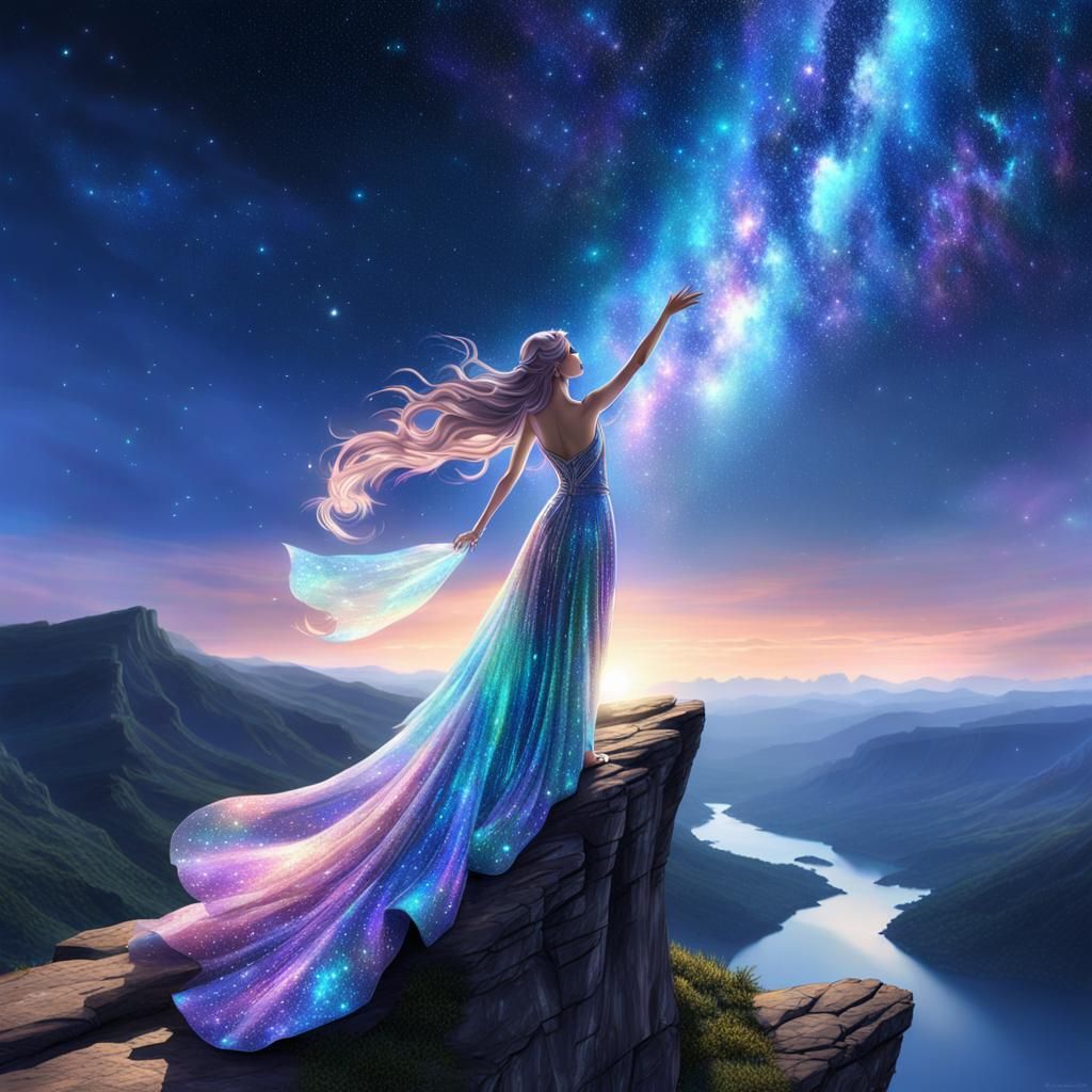 Celestial Goddess Commanding the Galaxy: 3D Anime Art