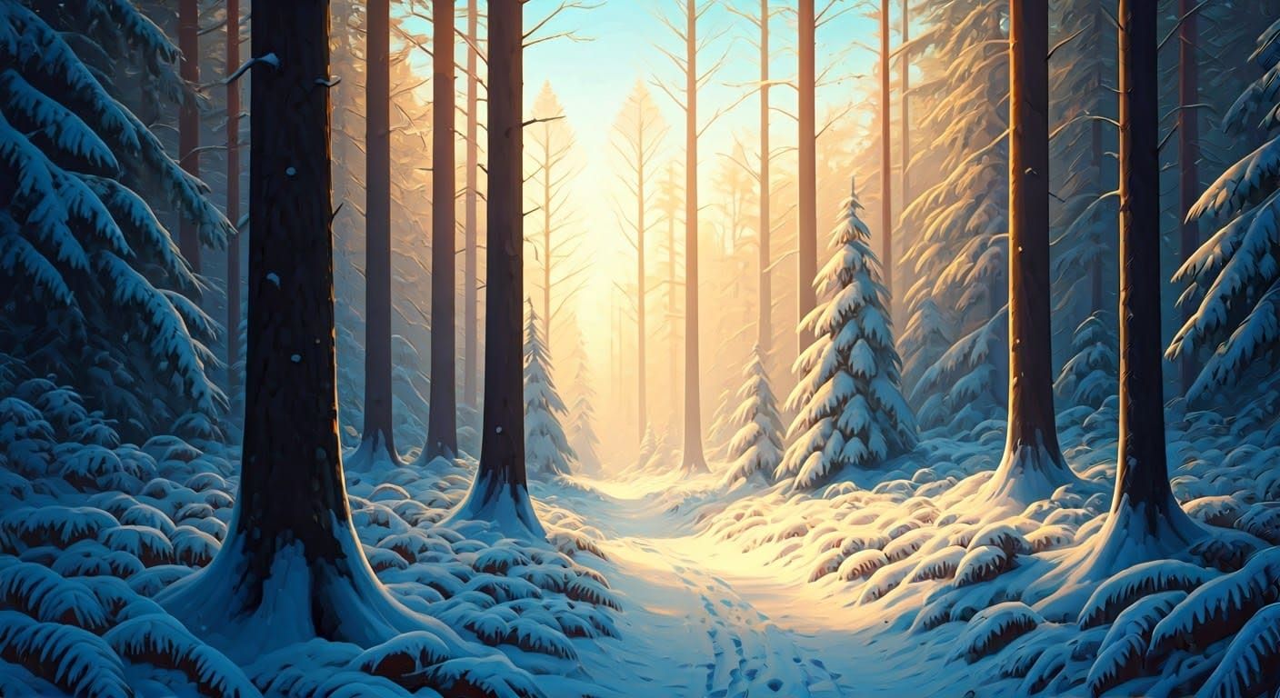 Winter Forest Clearing in Hyperrealistic Oil Painting