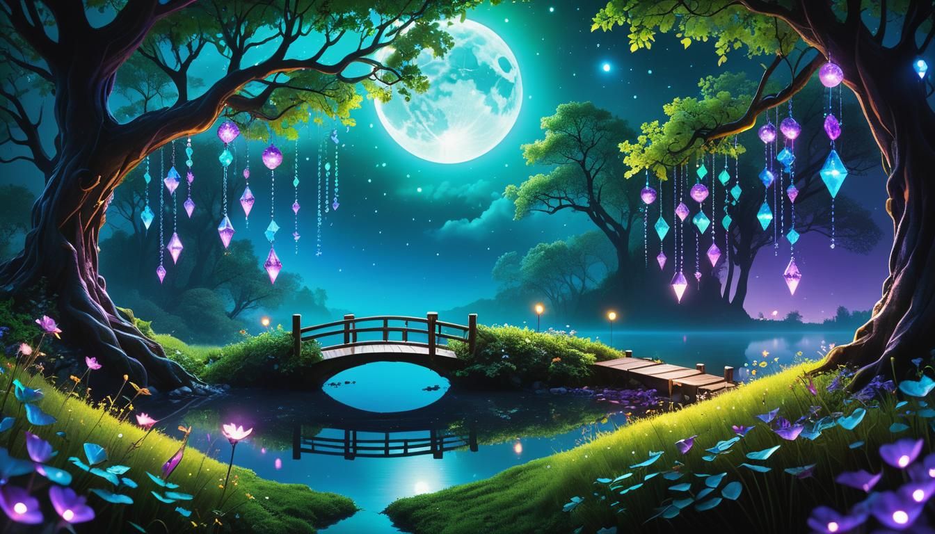 Enchanted Crystal Forest Under Moonlight