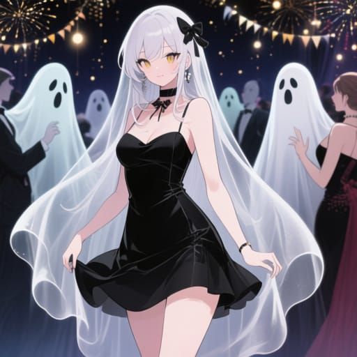 Ghost Woman in Black Dress at Anime New Year's Ball