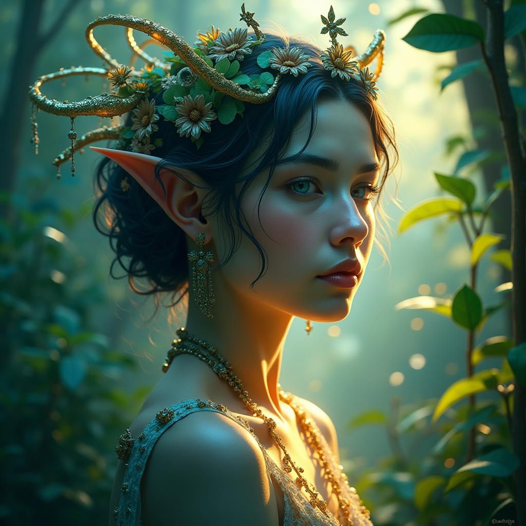 Mystical Forest Being Portrait in Art Nouveau Style