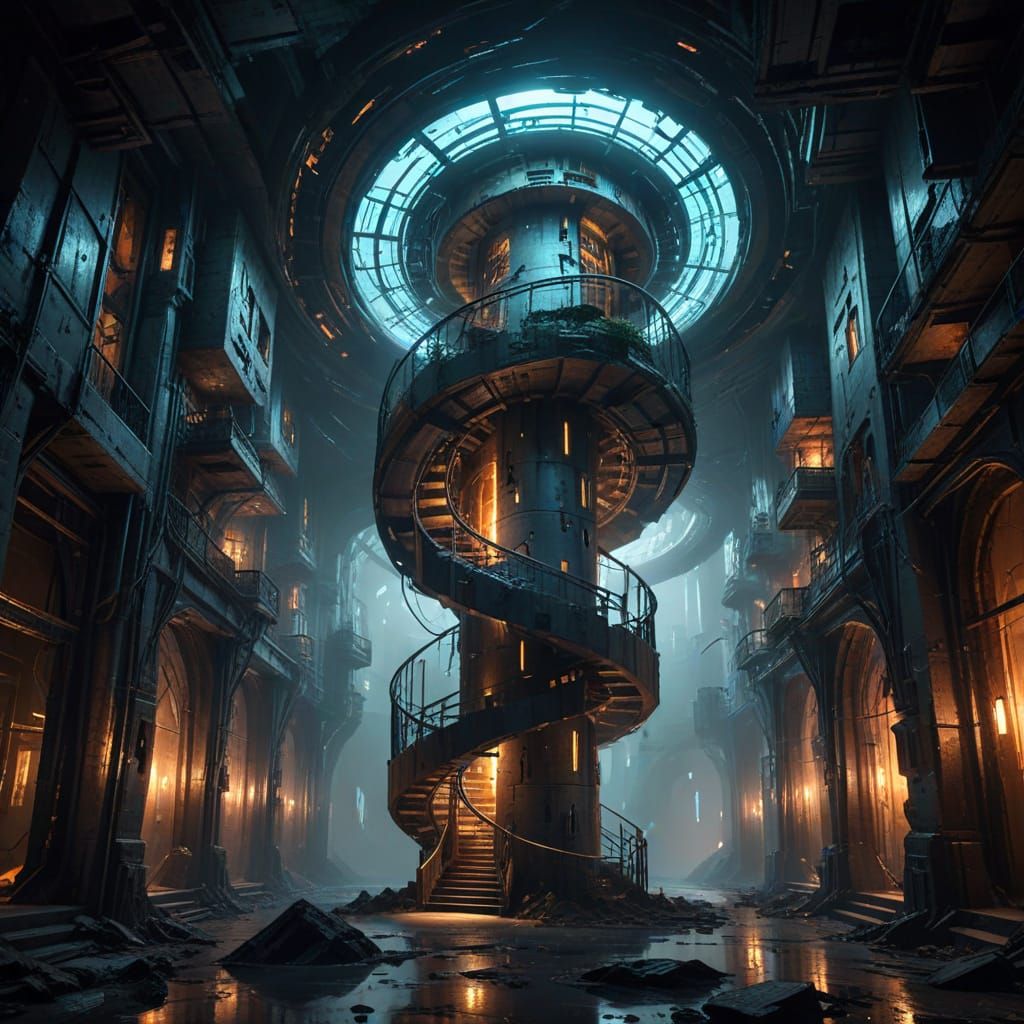 Futuristic Glowing Forms in Hollow Towers