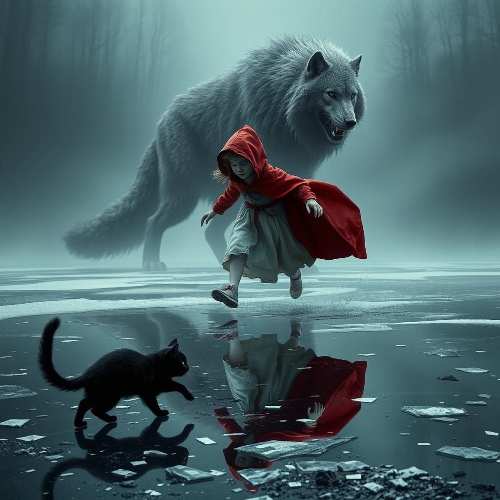 Little Red Riding Hood's Frantic Escape on Frozen Pond