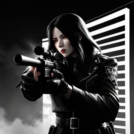 Film Noir Anime Assassin Aims Rifle in High Contrast
