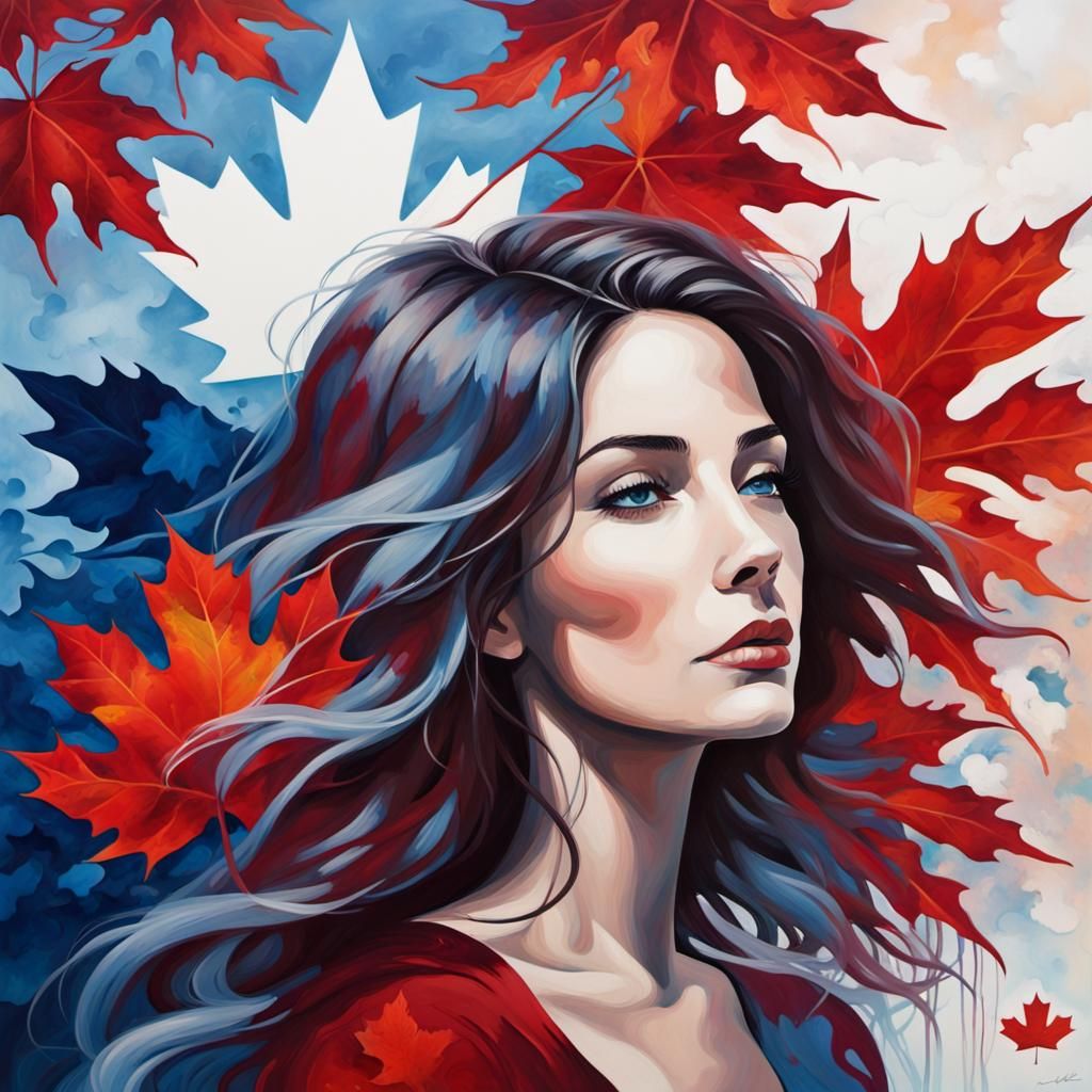 Canadian Silhouette with Maple Leaf Flag: Digital Painting