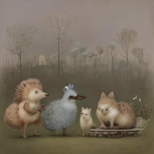 Whimsical Hedgehog and Friends in Illustration Style