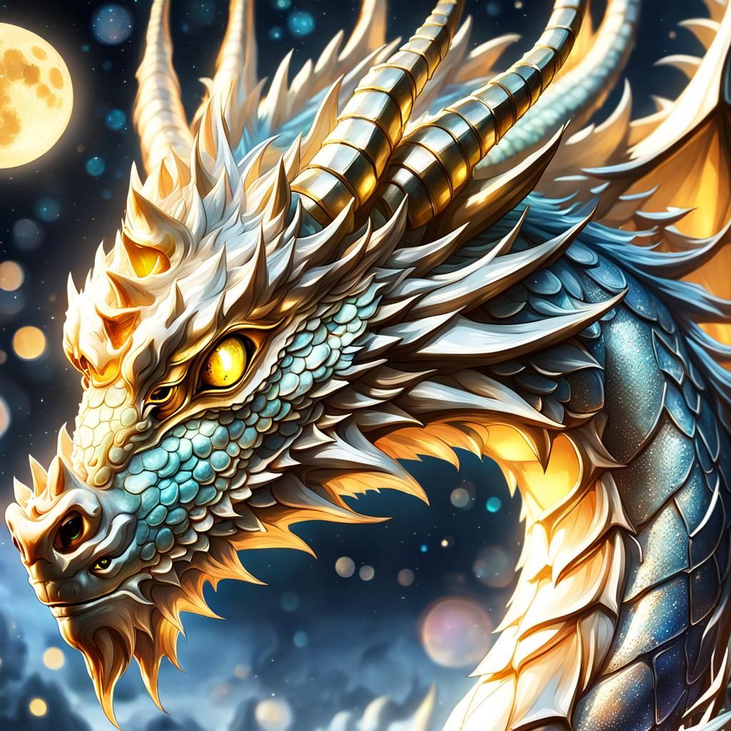 Anime Moon Dragon Portrait in 16k Resolution