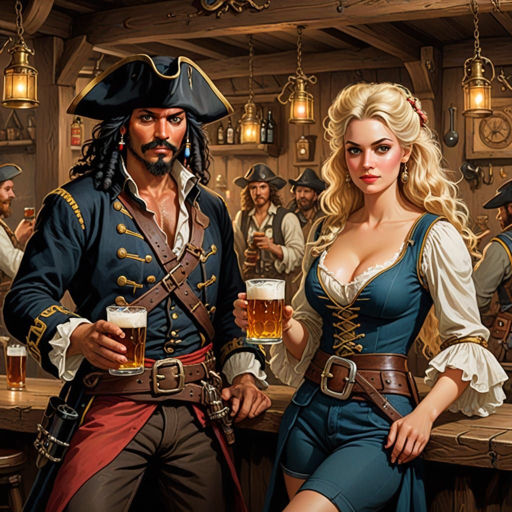 Pirates Enjoy Beer in 18th Century Tavern