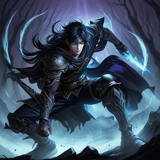 Mystical Forest: Boy with Dagger in Anime Style