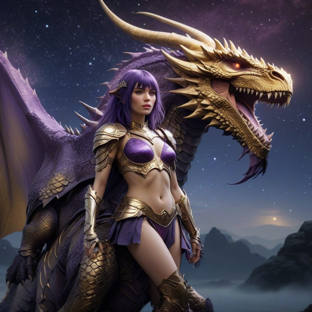 Ethereal Fantasy Rider, Majestic Dragon Soar Through Starry ...