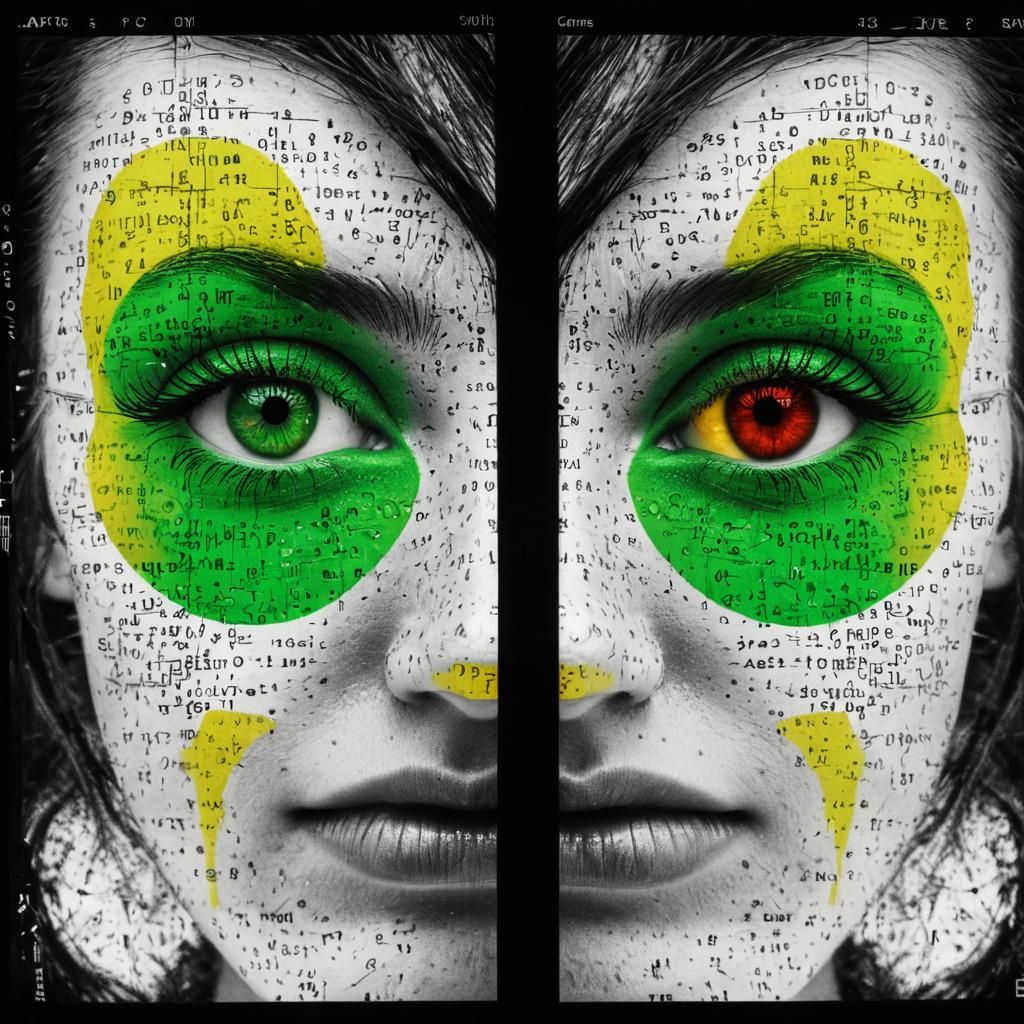 Split Face: Woman and CT Scan in Maximalism