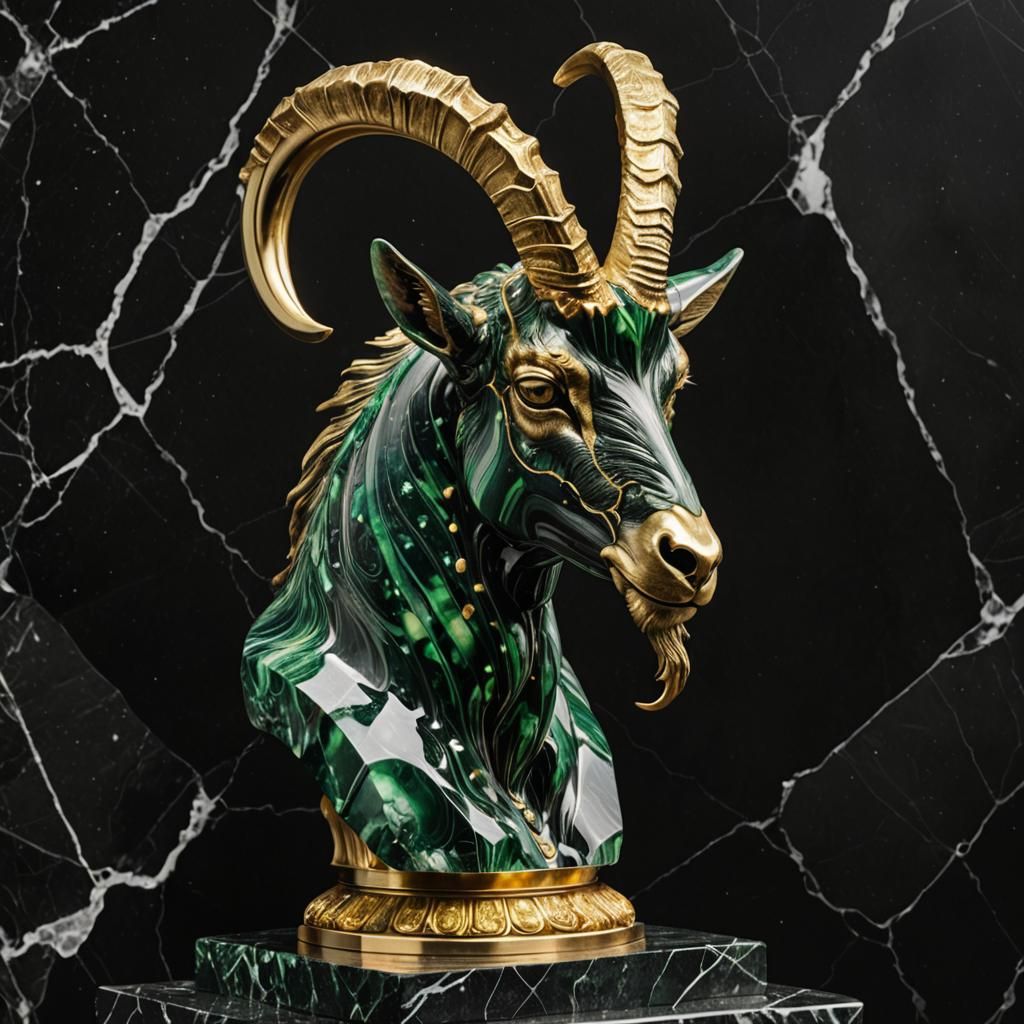 Green Marble Ibex Head in Art Deco Style