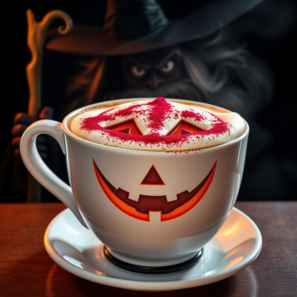 Cappuccino with Halloween Jack-O-Lantern Art