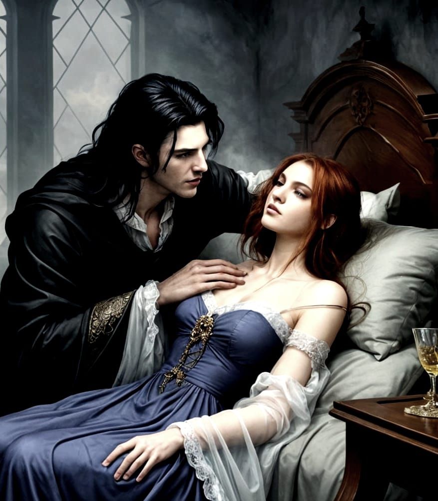 Vampire Hypnotizes Victim in Ethereal Fantasy Style