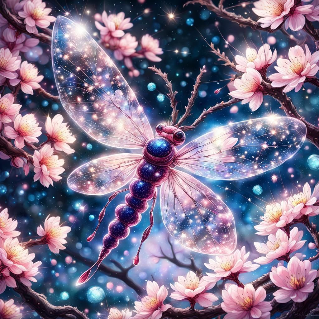 Crystal Firefly in Cherry Blossom Garden