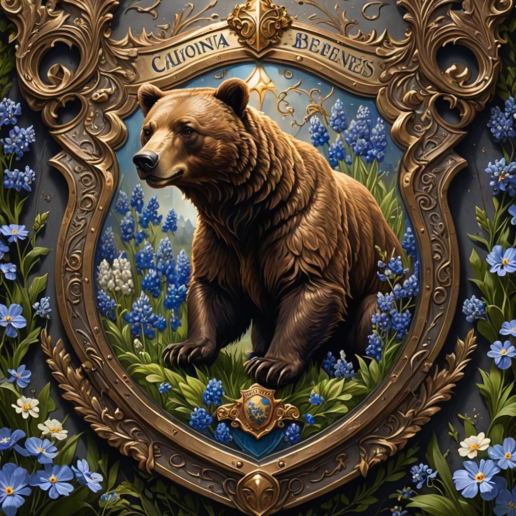 California Bear Family Crest on Ornate Shield