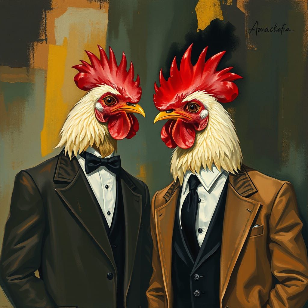 Retro-Futuristic Chickens in Luxury Suits