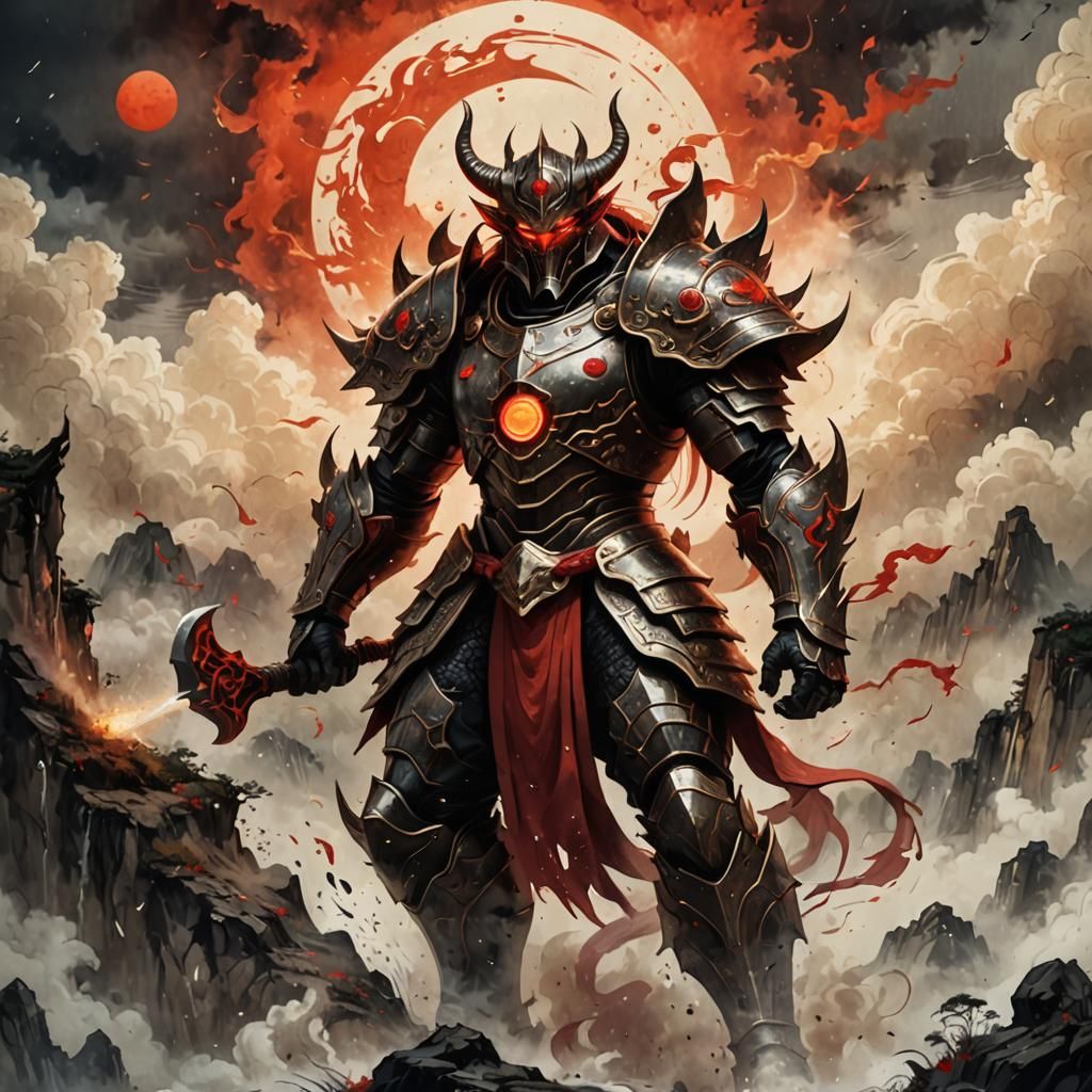 Demon Knight Illustration in Chinese Ink Style