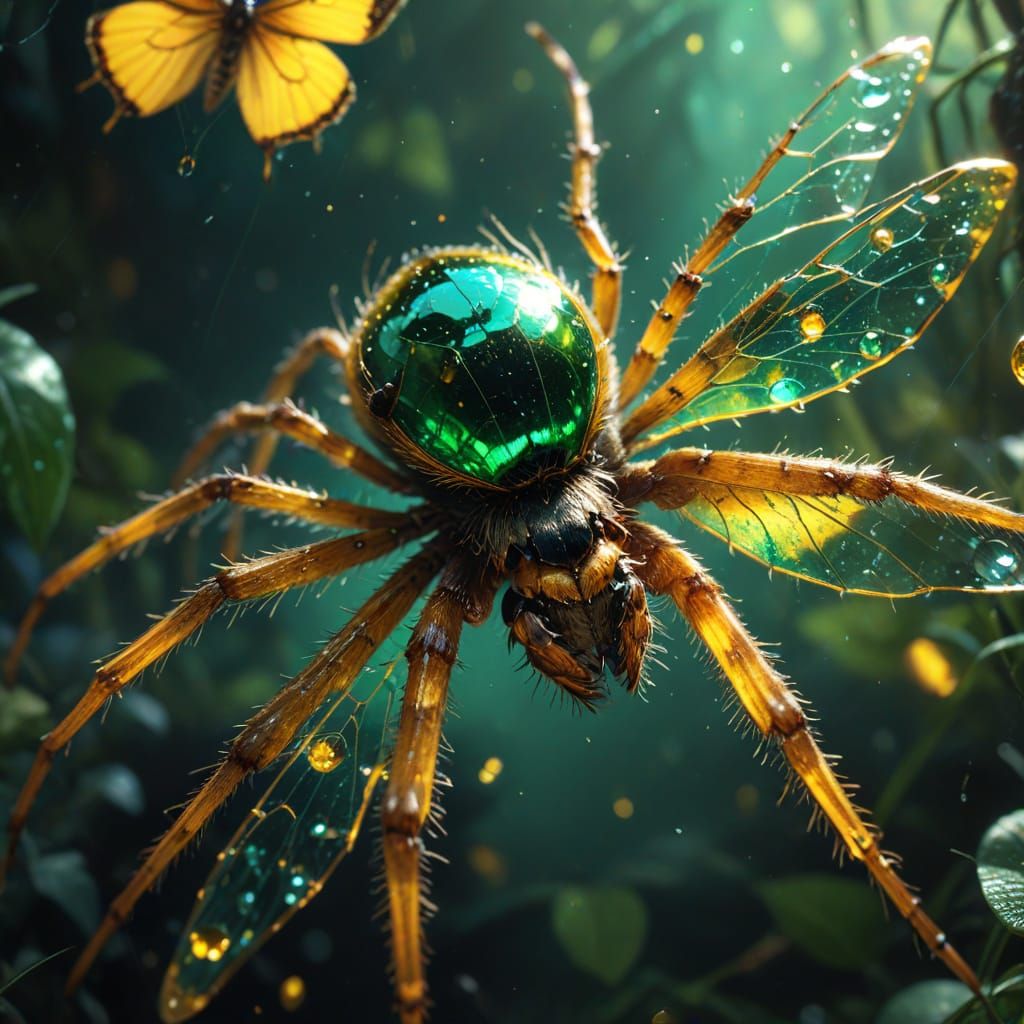Wolf-Spider Catches Butterfly in Vibrant Digital Painting