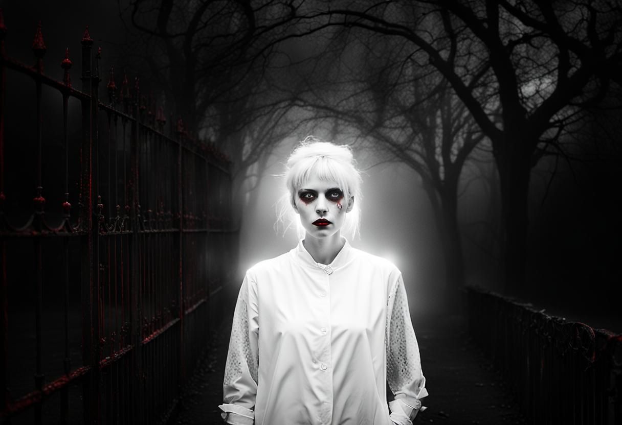 Gothic Model with Clock in Red Neon Light