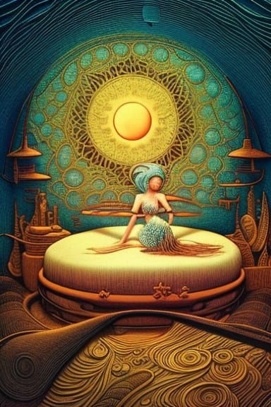 Woman in Celestial Bed: Fairytale Art