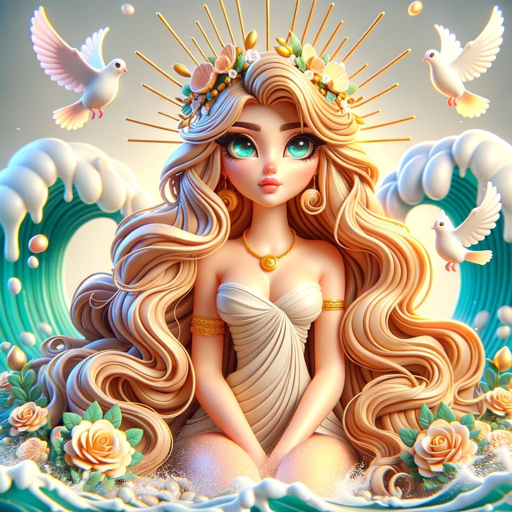 Aphrodite Goddess of Love in 3D Cartoon Style