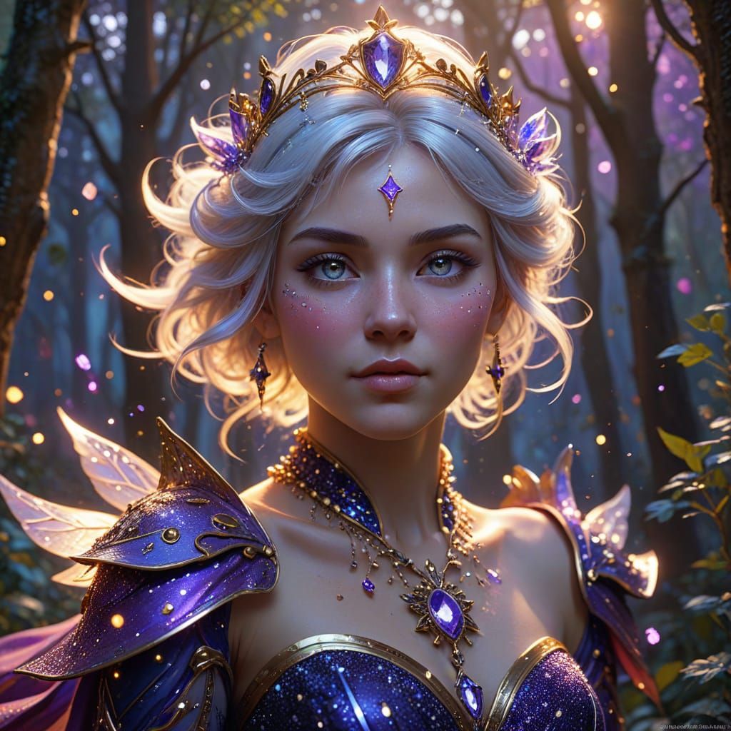 Glowing Star Fairy Princess in Midnight Blue Gala Gown