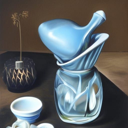 Crystal Decanter and Beaker Still Life in Hyper-Realism