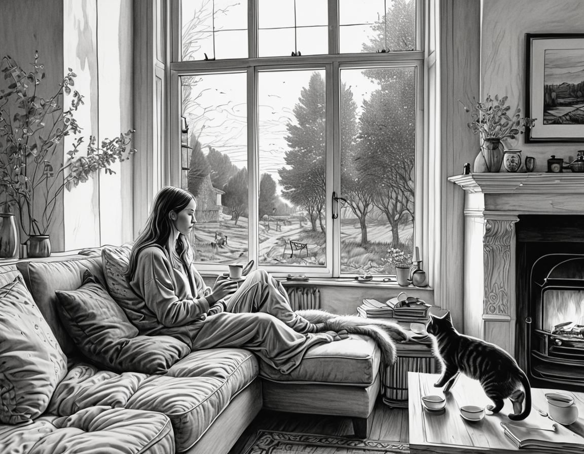 Cozy Autumnal Evening Ballpoint Pen Sketch