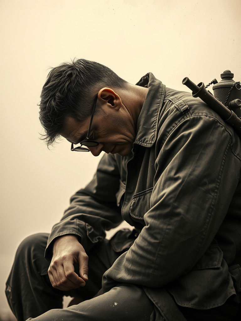 Melancholy Soldier Portrait in Vintage War Photography Style
