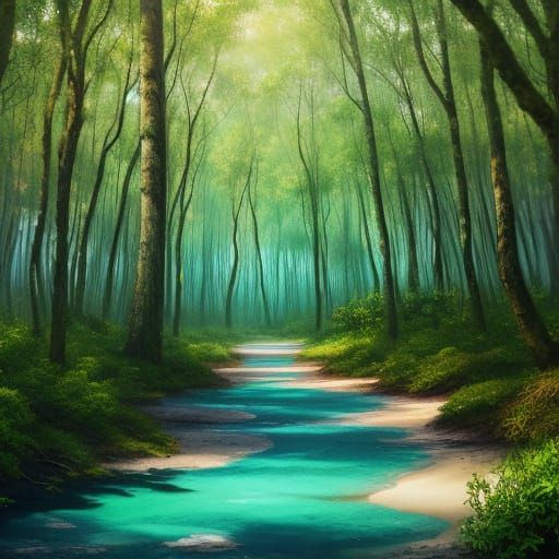Airbrush Art: Vibrant Forest Meets Tranquil Beach