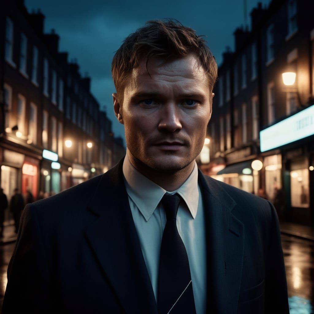 Chiseled Irish Man in Moody Nighttime Portrait
