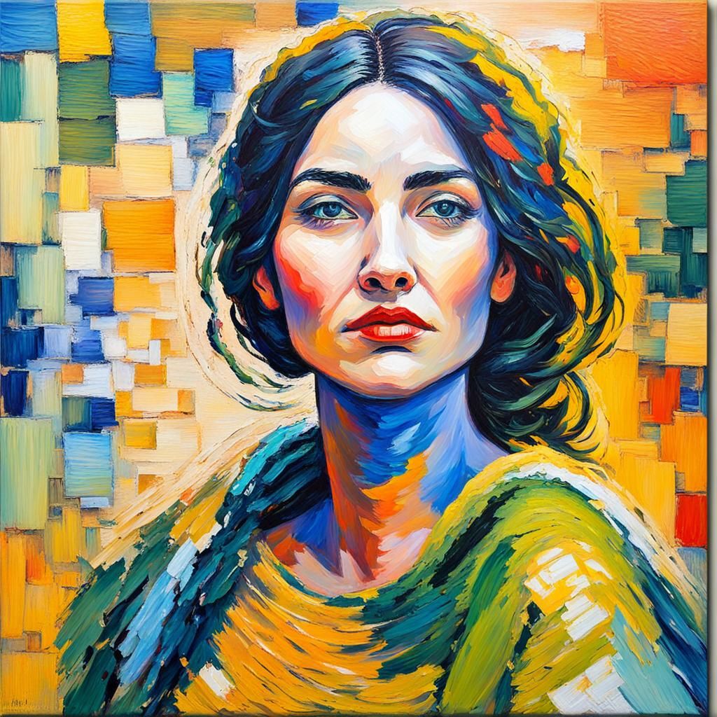Expressionist Painting of a Beautiful Woman in Neo-Impressio...