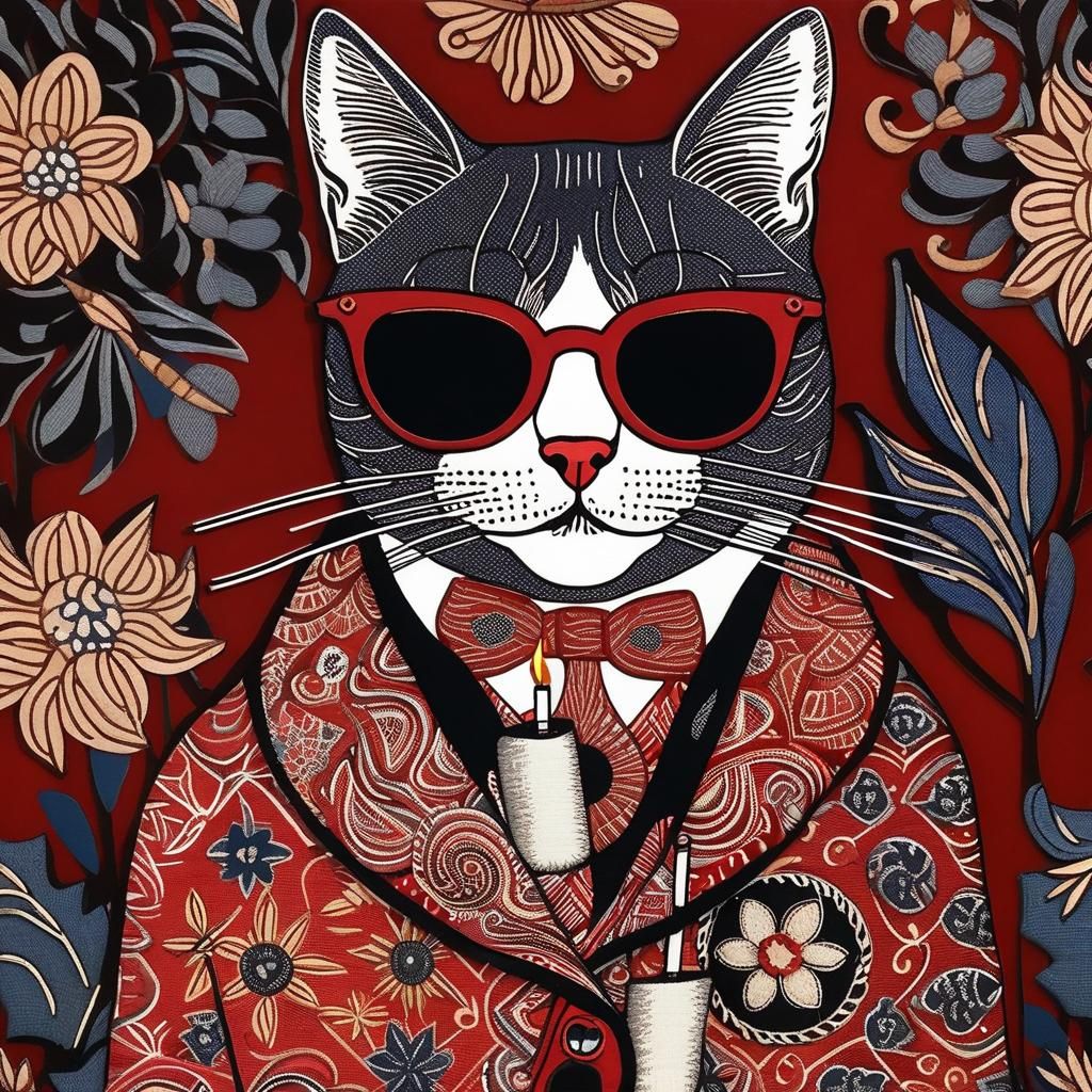 Whimsical Cat in Sunglasses Smoking Cigarette