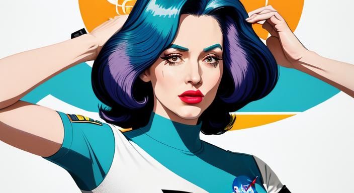 Retro-Futuristic Girl with NASA Shirt Poster