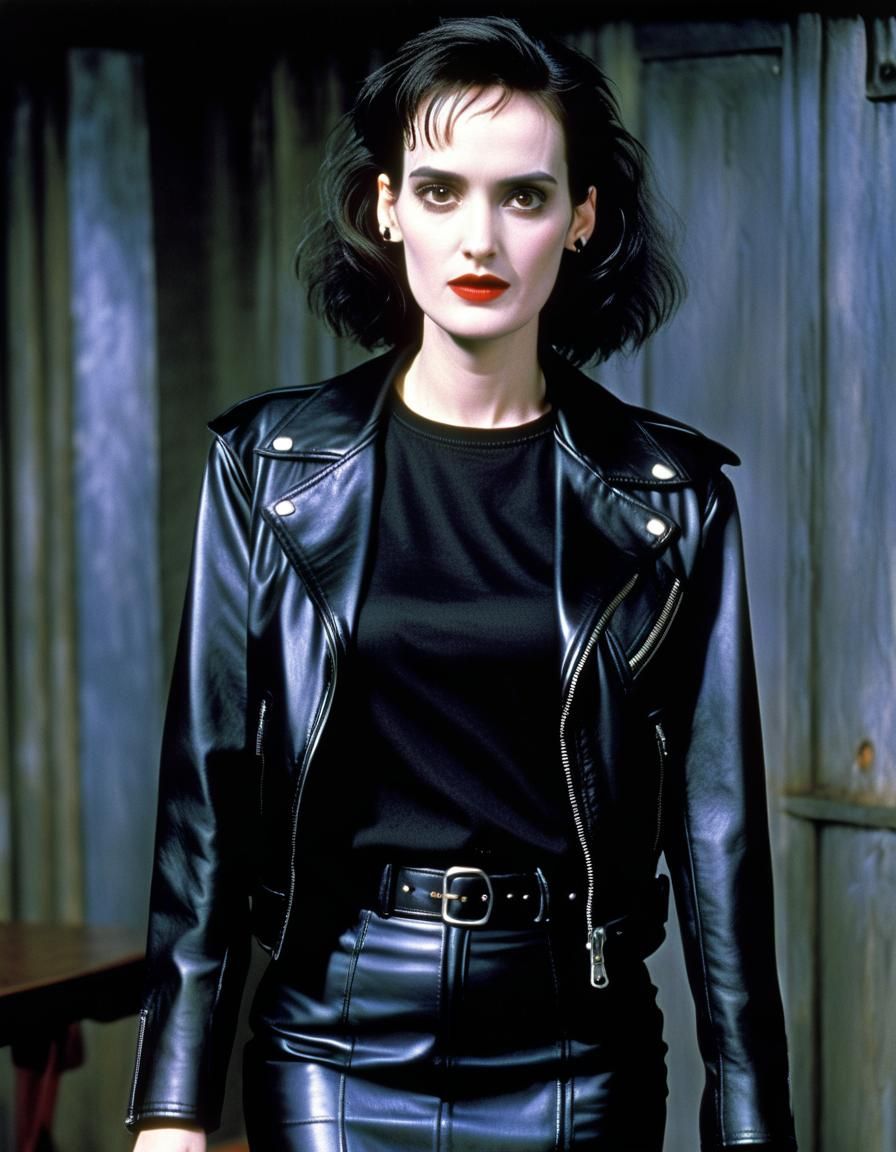 Hyperrealistic Portrait of a Goth Girl in Leather